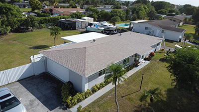 Overhead view of asphalt shingle roofing