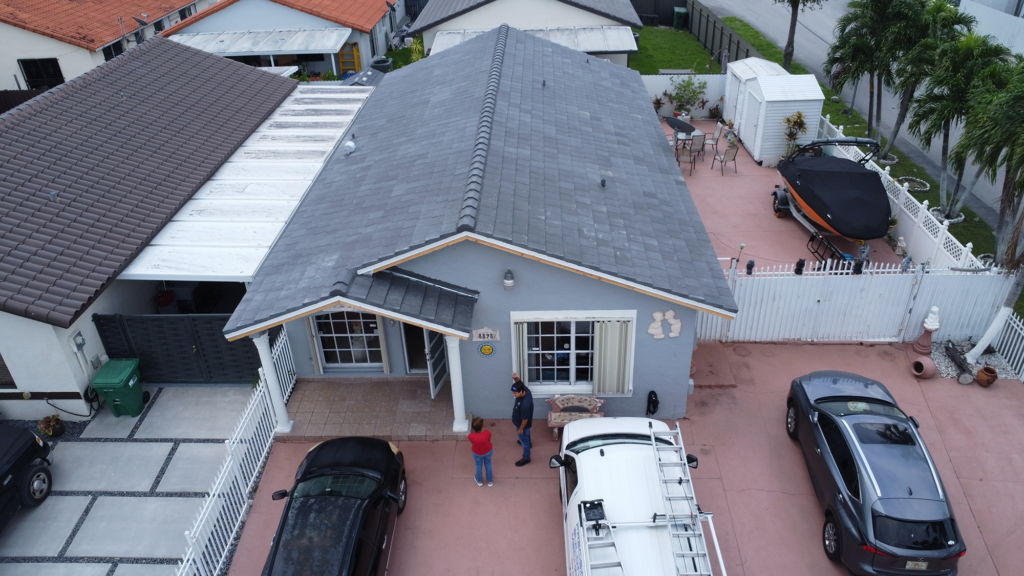 Elegant gray tile roof in Hialeah Gardens under sunny Florida sky
